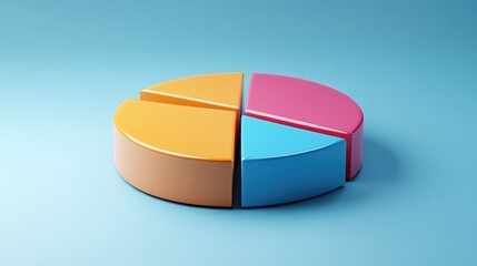Obraz premium A creative composition of a 3D pie chart displaying market share distribution, with different segments highlighted in bold colors, conveying clarity and visual appeal.