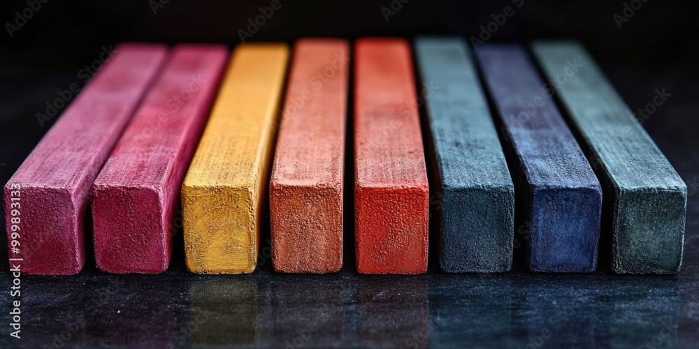Aufkleber A close-up view of a row of colorful chalk sticks, capturing the texture and richness of the different shades