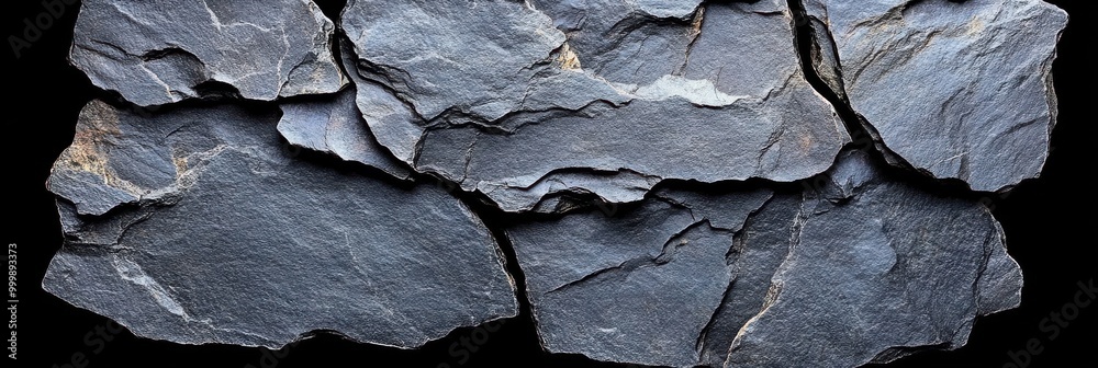 Poster a close-up of textured slate rock pieces, showing the intricate patterns and natural beauty of this 