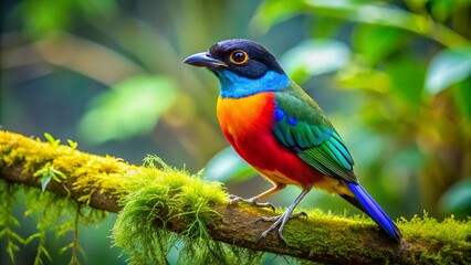 Obraz premium Captivating Java Rice Bird perched on a branch amidst lush greenery in a vibrant natural setting