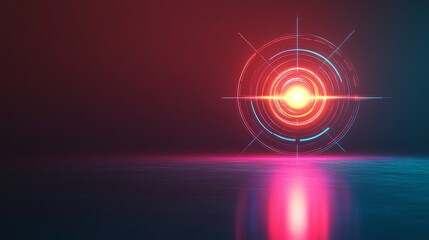 Fototapeta premium A glowing neon pink circle in a dark, smoky background with pink and blue clouds.