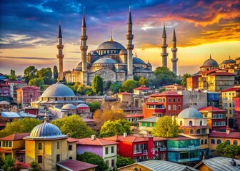 Naklejka premium Captivating Views of Istanbul's Historic Landmarks and Bustling Streets for Tourists Exploring Culture