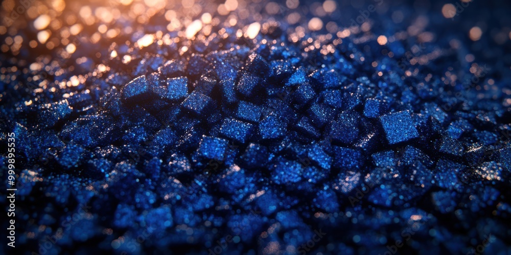 Poster A Close-Up View of a Dense Accumulation of Tiny Blue Cubes, Reflecting Light with a Subtle Sparkle