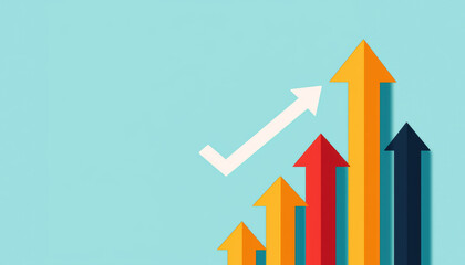 A blue background with a series of arrows pointing upwards