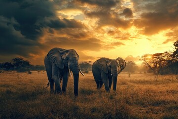Fototapeta premium Two elephants in the field of south africa..generative ai