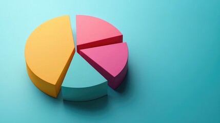 Obraz premium A dynamic 3D pie chart illustrating market share distribution, with segments rising and falling, symbolizing changes in financial data.