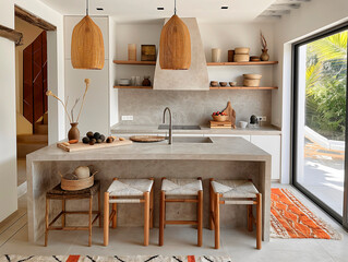 Trendy Kitchen with Boho Gray Countertop and Contemporary Microcement Design
