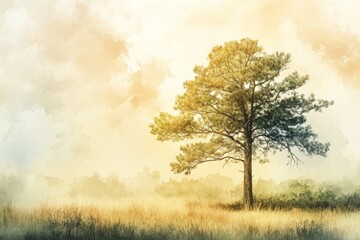 Obraz premium Tranquil Pastel Watercolor Tree