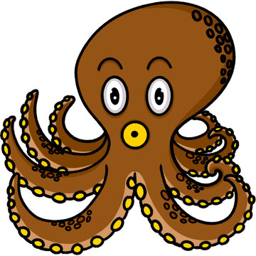 brown cartoon octopus with surprised expression