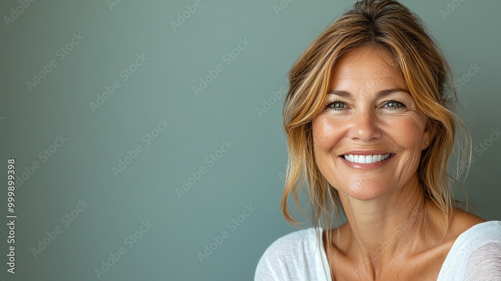 Sticker A woman with short brown hair smiles brightly at the camera.