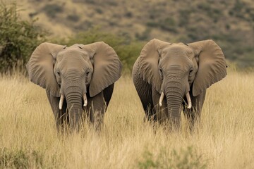 Fototapeta premium Two elephants in the field of south africa..generative ai