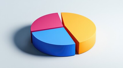 Obraz premium A financial 3D pie chart showing the division of a company assets, with bold colors and shadows adding depth to each section.