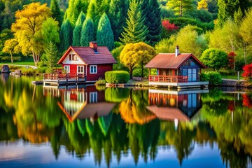 Obraz premium Charming Small Lake House Designs with Stunning Lake Views and Serene Natural Surroundings