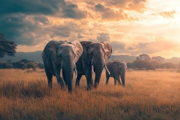 Obraz premium Two elephants in the field of south africa..generative ai