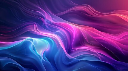 A vibrant abstract composition of flowing waves in pink and blue tones.