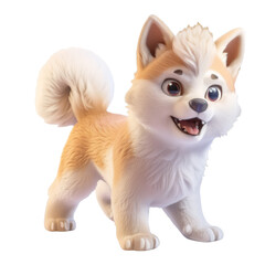 Obraz premium A cute cartoon puppy with white fur and brown spots, standing on all four paws with a curled tail.