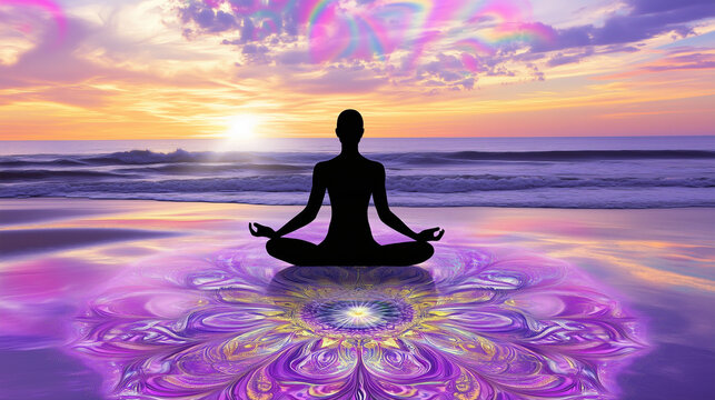 yoga in the lotus position yin femininity meditation by the sea 
