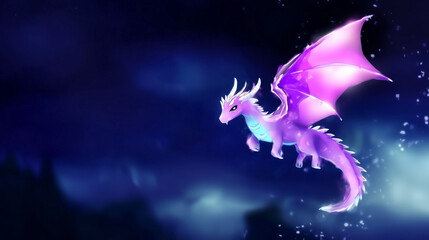 Fototapeta premium fantasy cute pink dragon flying spirit animal