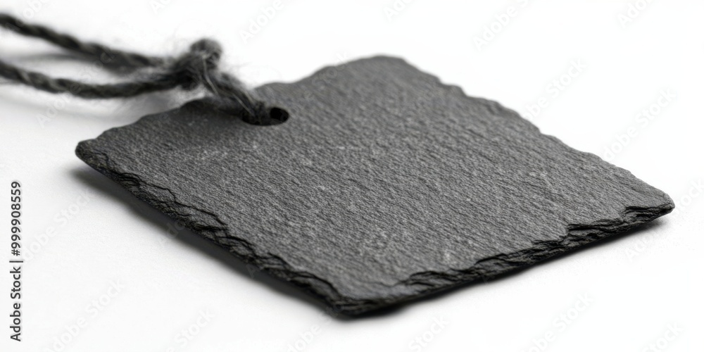 Poster A square slate tag with a rough, textured surface and a hole for string, perfect for adding a rustic touch to any project.