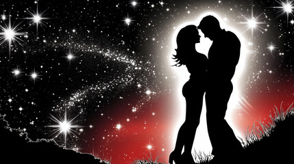 twin flame love couple romance stargazing starry night kiss