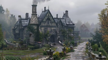 Obraz premium Old Mansion in the Mist