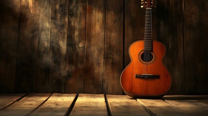 Obraz premium 17. A classic guitar on a wooden stage