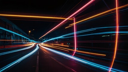 Obraz premium Abstract Neon Light Trails Against a Black Background.