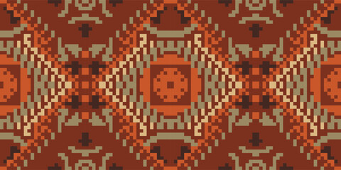 Pixel Art Abstract Traditional Pattern Backgroundfolk Embroidery, Aztec Geometric Ornament Print. Design for Carpet, Wallpaper, Clothing, Wrapping, Fabric
