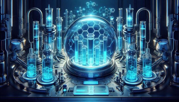 blue crystal ball with test tube