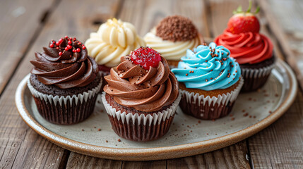 Colorful cupcake in wooden background