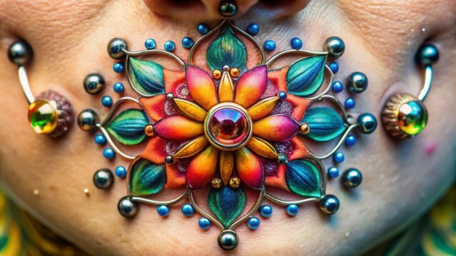 Close-up of a microdermal piercing on skin showcasing intricate details and unique body modification art