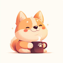 cute flat cartoon shiba inu