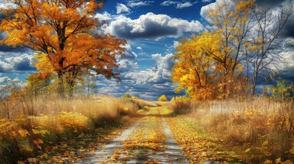 Fototapeta premium Autumnal Pathway Through a Golden Forest
