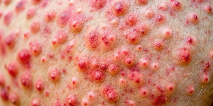 Close-up of maculopapular rash on skin surface showcasing diverse coloration and texture patterns