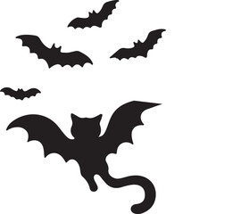 Silhouette Cat Bat Illustration - Halloween Themed Vector Design
