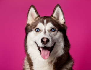 siberian husky puppy isolated on pink background