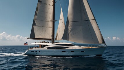 Luxury Yacht Sailing in Clear Blue Ocean Waters sea relaxation boat sky.