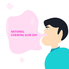 Vector graphic of National Chewing Gum Day. flat design. flyer design. Boy inflating bubble gum.