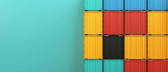 Obraz premium A colorful stack of shipping containers with a blue background
