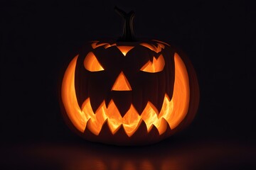 Fototapeta premium A pumpkin surrounded by a ring of ghostly flames glowing in the dark, Ai Generated