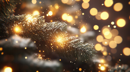 Beautifully Lit Christmas Tree Branches Adorned With Glowing Lights During the Festive Season