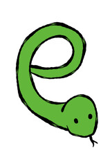 墨で描いた蛇のイラスト（緑）