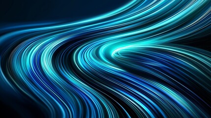 Abstract blue and black light wavy shapes futuristic banner. Glowing retro waves background