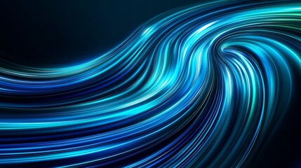 Abstract blue and black light wavy shapes futuristic banner. Glowing retro waves background