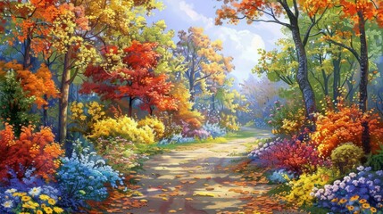 Vibrant Autumnal Forest Path