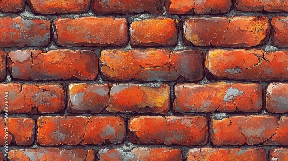 Poster a weathered brick wall with a textured surface, displaying the passage of time and the resilience of