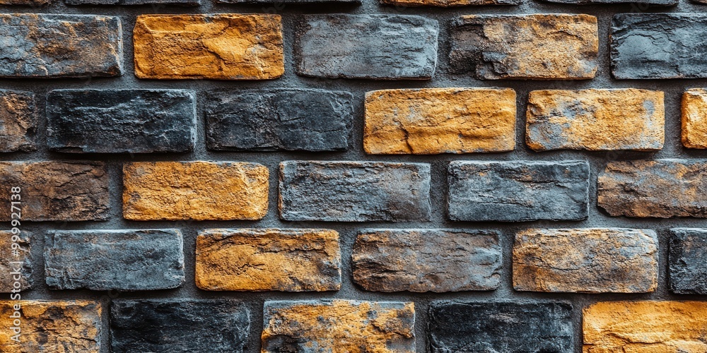 Aufkleber A textured wall with a staggered pattern of yellow and gray bricks, creating a captivating visual contrast.