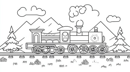 Fototapeta premium A black and white outline drawing of a train.