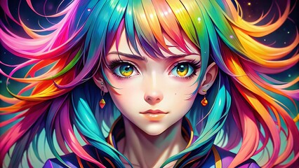 Fototapeta premium Colorful Anime Icon Featuring a Unique Character Design with Vibrant Hair and Expressive Eyes