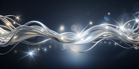 Gently swaying wispy tendrils of silver tracing fluid curves on dark background create mesmerizing visual effect. shimmering strands evoke sense of elegance and movement